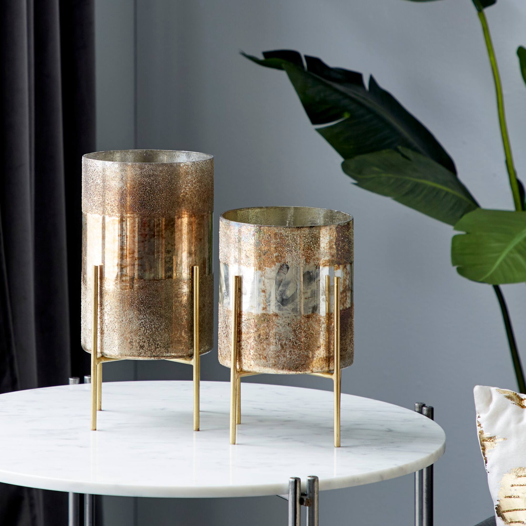 Brown Glass Contemporary Candle Holder Set